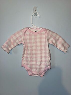 Pink Gingham Long-Sleeve Baby One-Piece